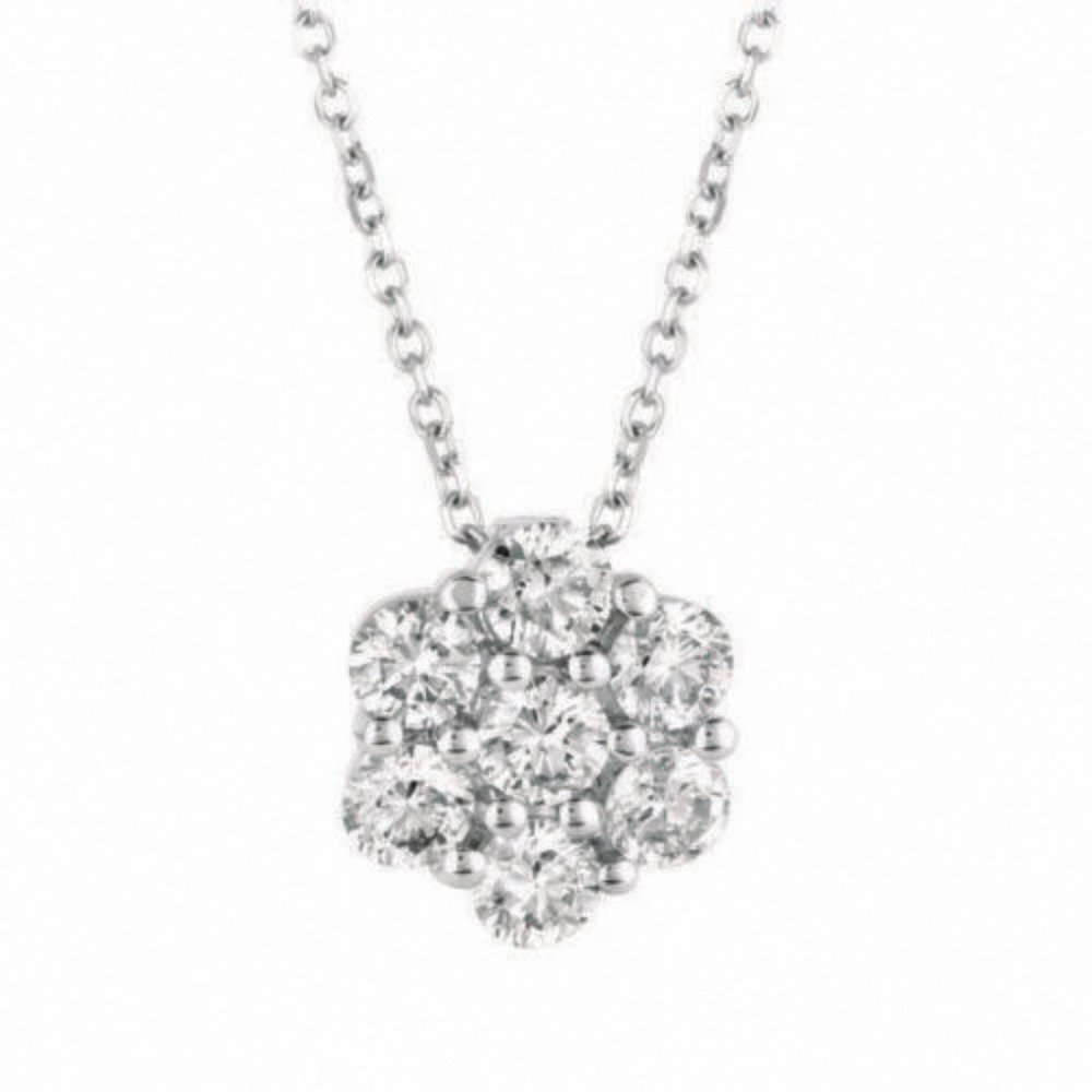 1.75 Carat Natural Diamond Cluster Necklace 14K WG